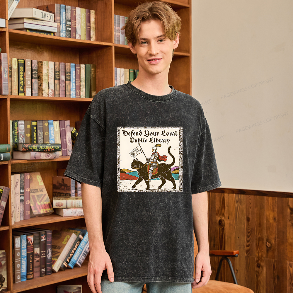 Pagewings Defend Your Local Public Library Unisex Washed T-shirt
