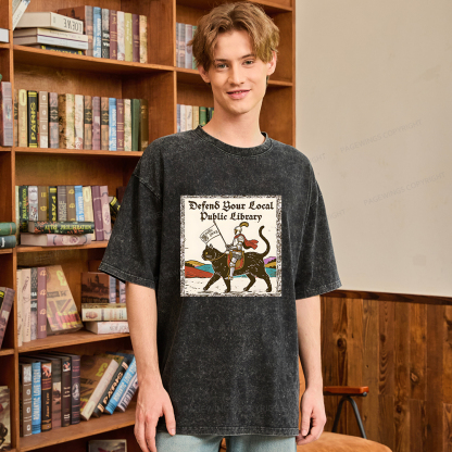 Pagewings Defend Your Local Public Library Unisex Washed T-shirt