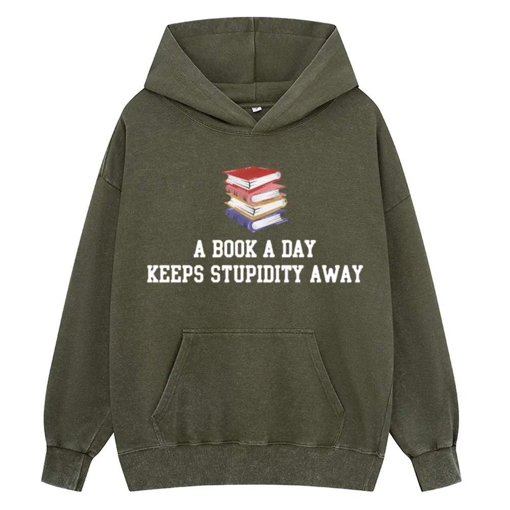 Pagewings A Book A Day Keeps Stupidity Away Unisex Washed Hoodie