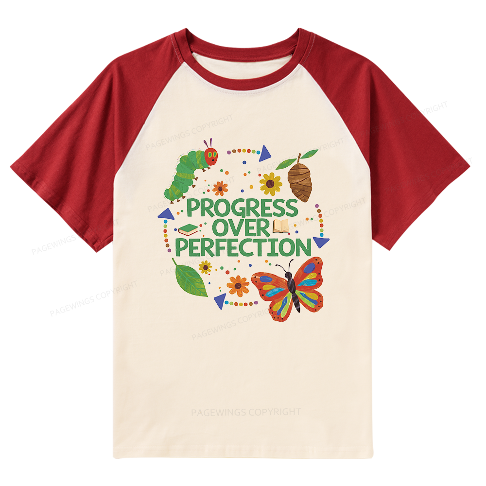 Pagewing Progress Over Perfection Raglan T-shirt