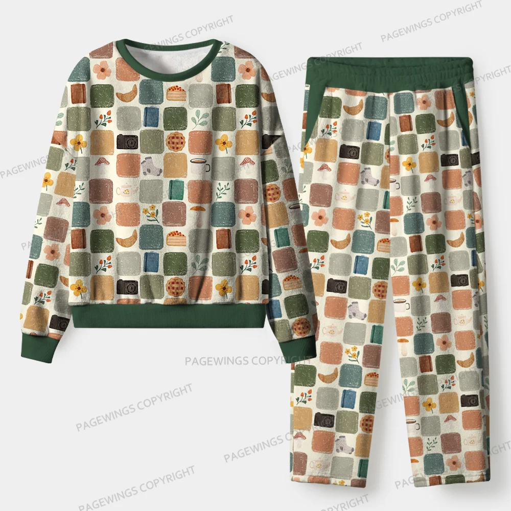 Pagewings Floral Reading Unisex Flannel Pajama Set