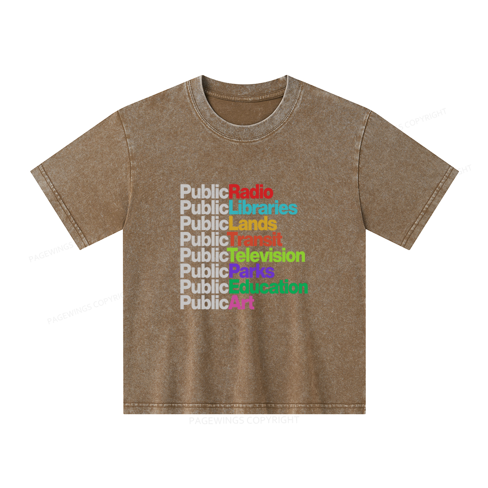 Pagewings Public Libraries Unisex Kids Washed T-shirt