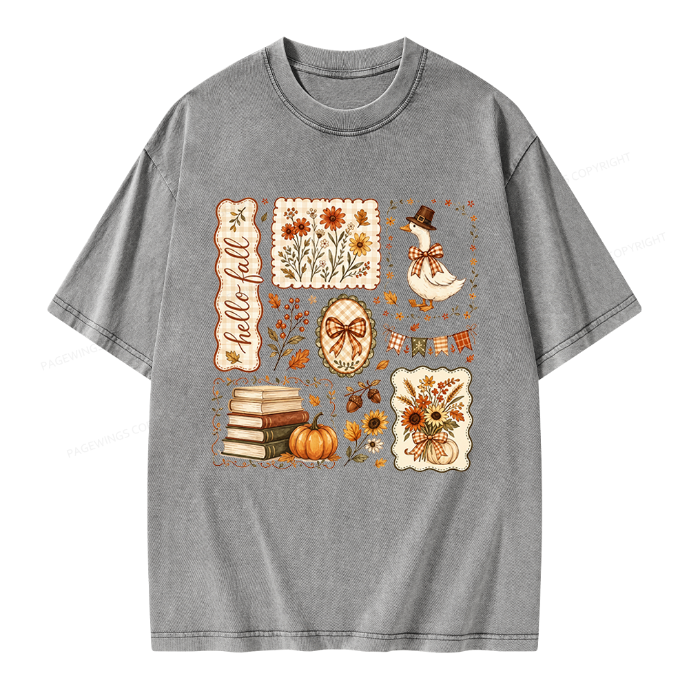 Pagewings Hello Fall Goose Unisex Washed T-shirt