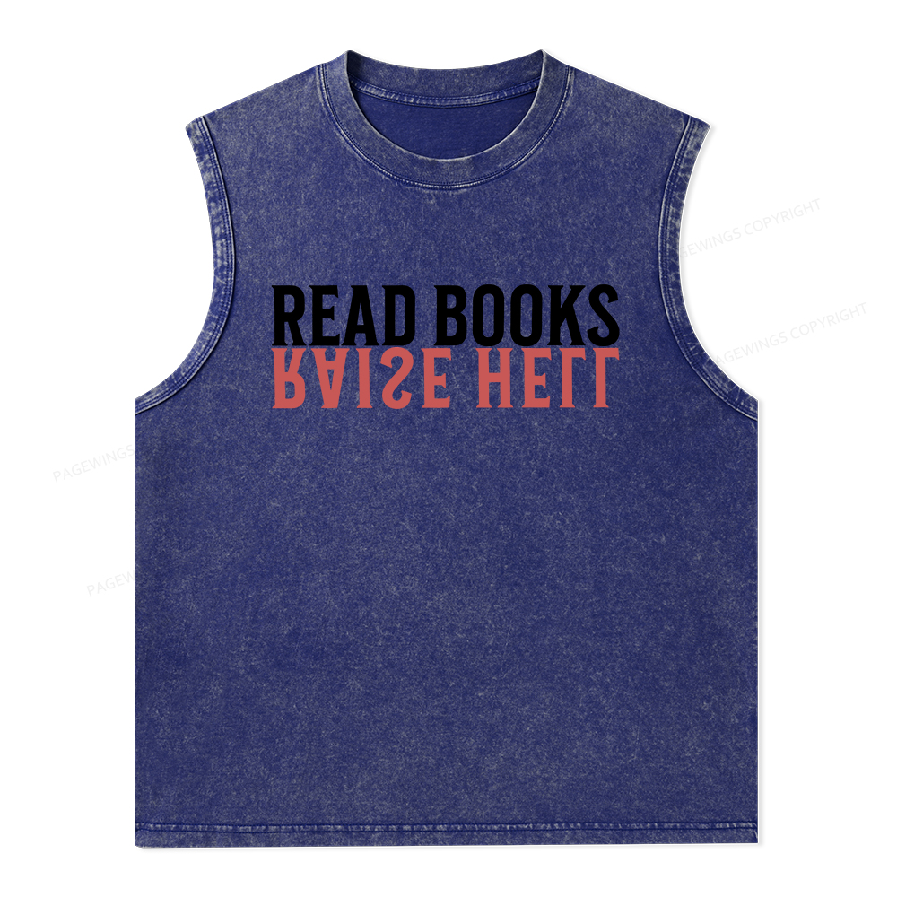 Pagewings Raise Hell Read Books  Unisex Washed Tank Top
