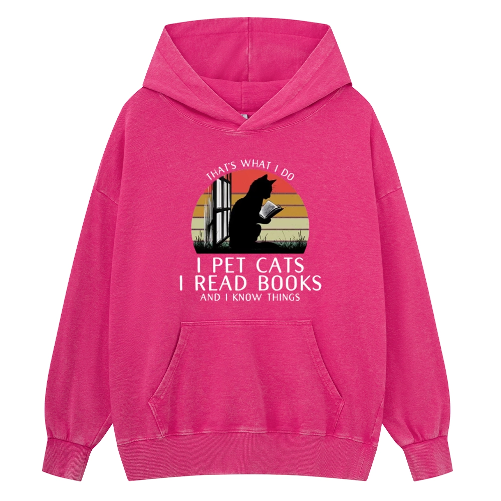Pagewings Cat And Book Unisex Washed Hoodie