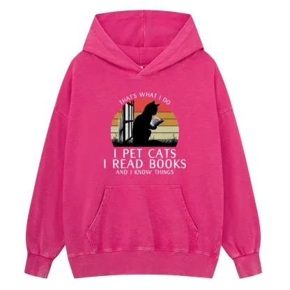 Pagewings Cat And Book Unisex Washed Hoodie
