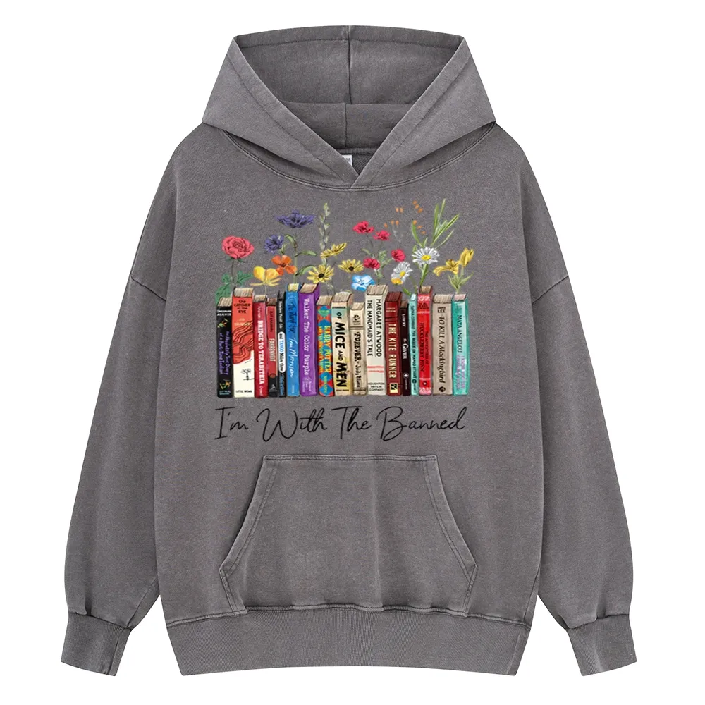 Pagewings I'm With The Banned Flowers Unisex Washed Hoodie