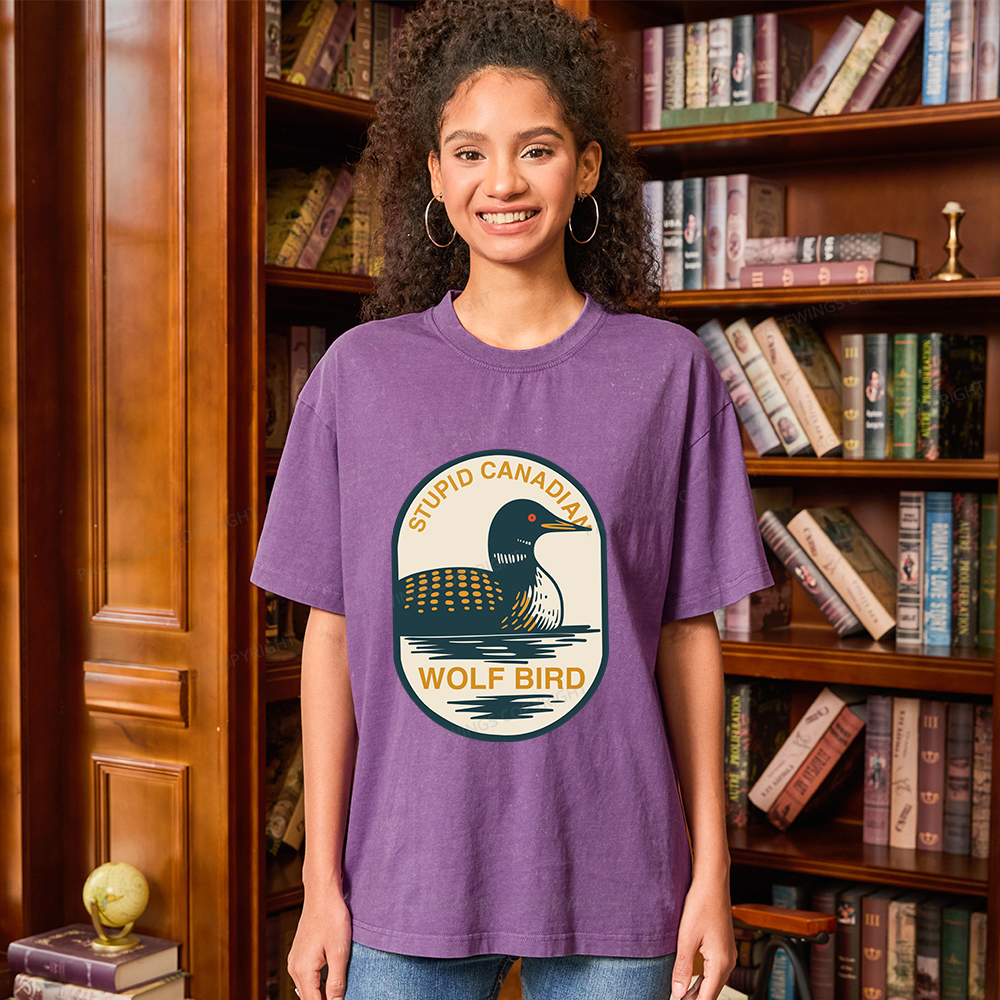 Pagewings Stupid Canadian Wolf Bird Unisex Washed T-shirt