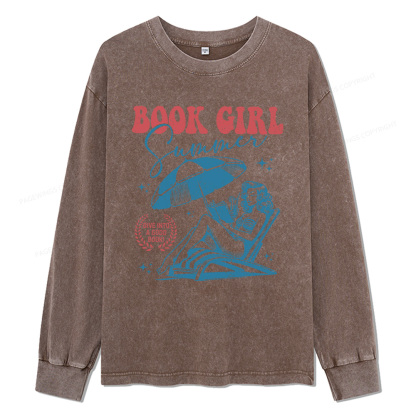 Pagewings Book Girl Summer Unisex Washed Long Sleeve T-shirt