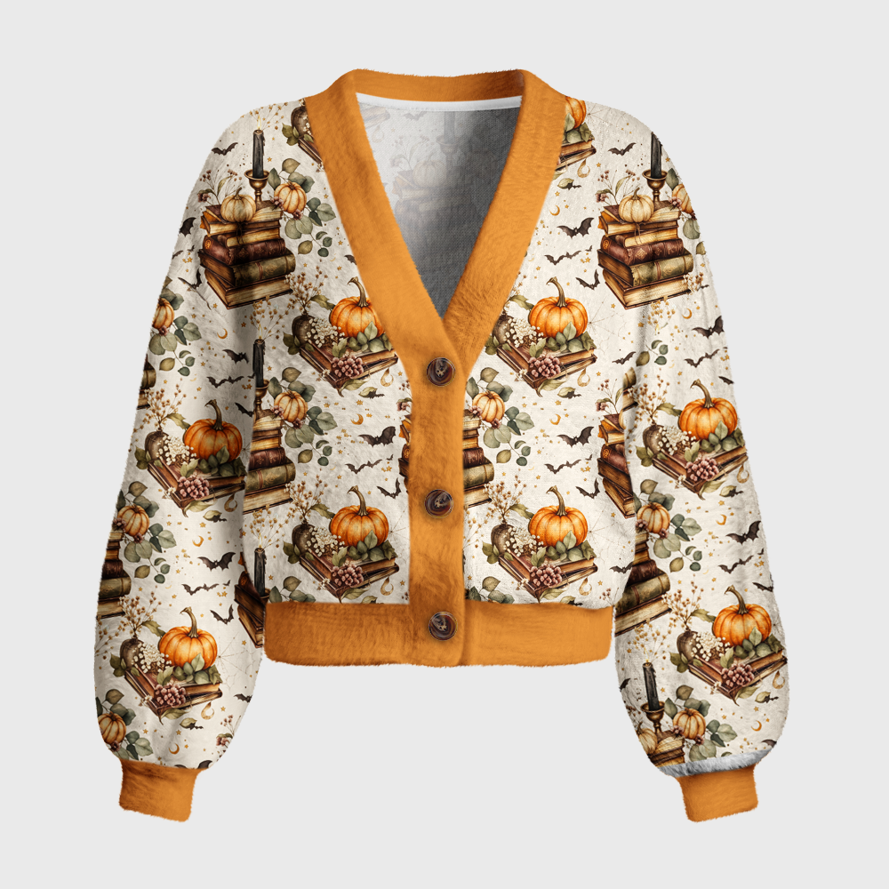 Pagewings Halloween Bookish Women's Cardigan Sweater