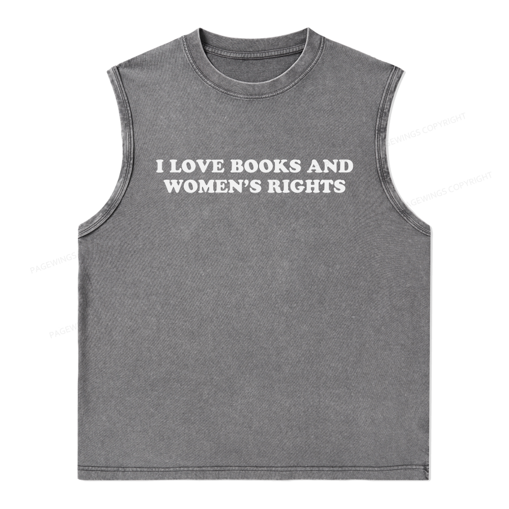 Pagewings I Love Books And Women's Rights Unisex Washed Tank Top