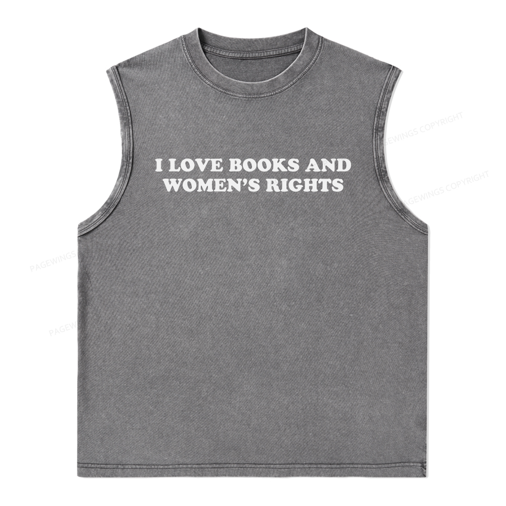Pagewings I Love Books And Women's Rights Unisex Washed Tank Top