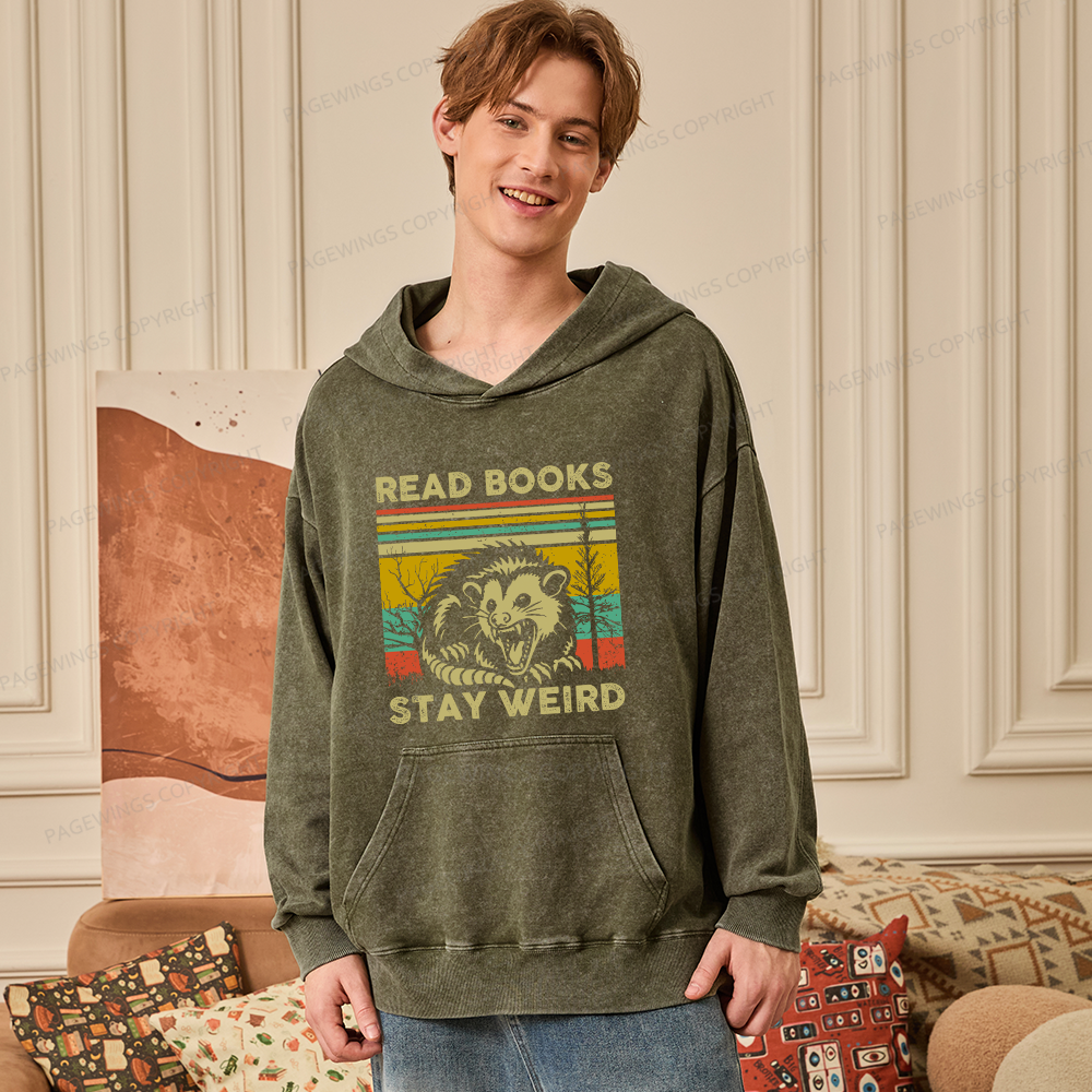 Pagewings  Read Books Stay Weird Unisex Washed Hoodie