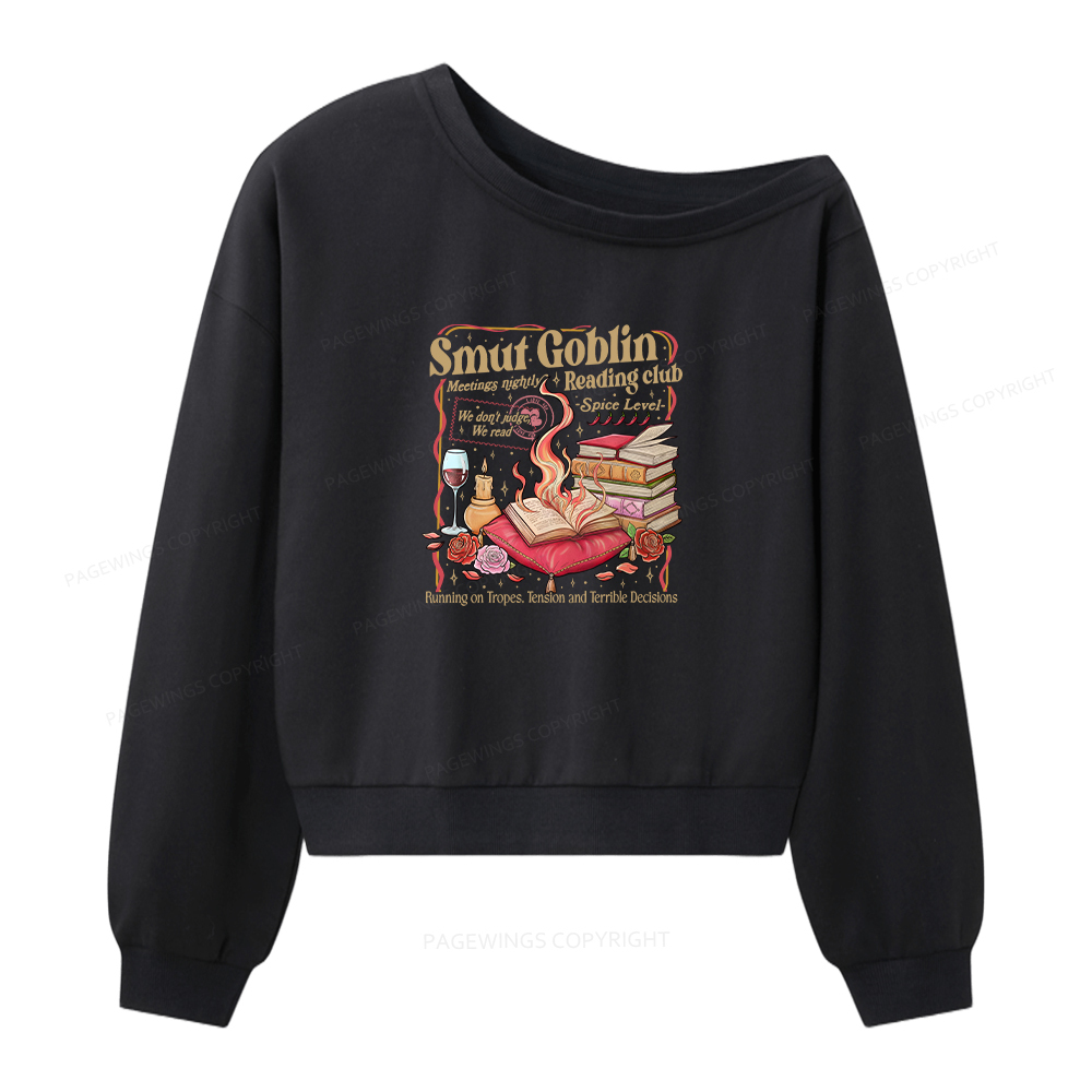 Pagewings Smut Goblin Dark Romance Bookish Women Off Shoulder Sweatshirt