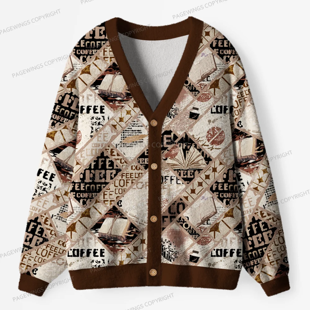 Pagewings Coffee And Books Unisex Ugly Cardigan Sweaters