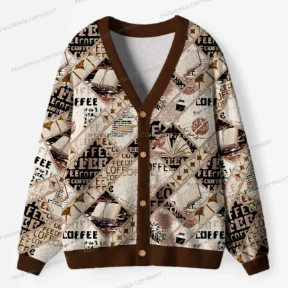 Pagewings Coffee And Books Unisex Ugly Cardigan Sweaters