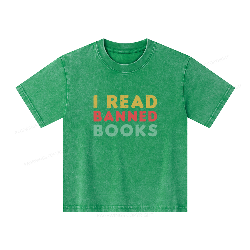 Pagewings Vintage I Read Banned Books Geek Readers T-Shirt Unisex Kids Washed T-shirt