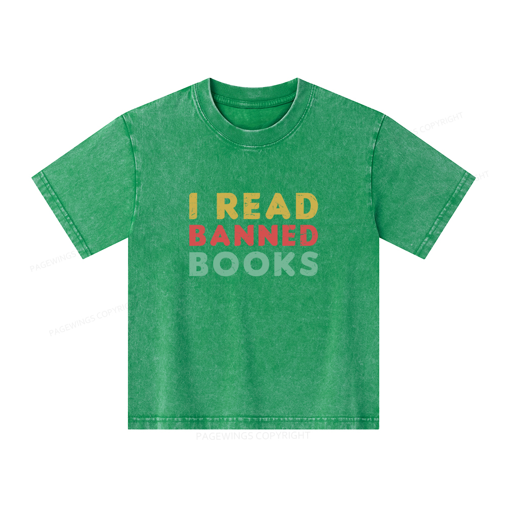Pagewings Vintage I Read Banned Books Geek Readers T-Shirt Unisex Kids Washed T-shirt