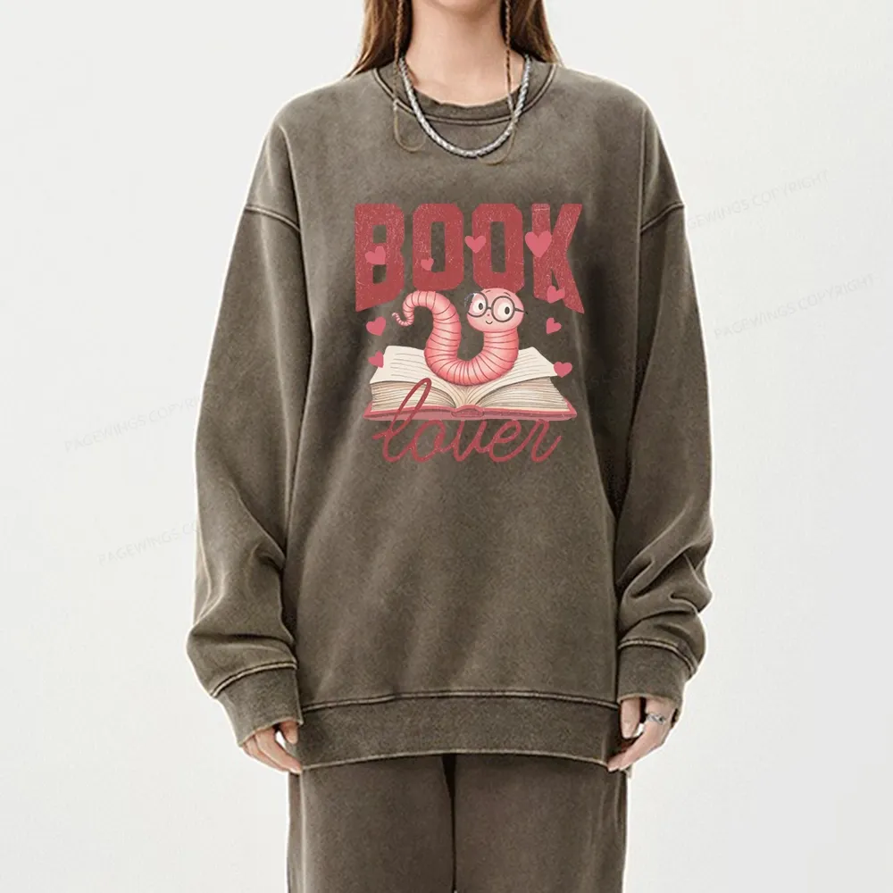 Pagewings Bookish Valentine's Day Gift for Her Unisex Washed Sweatshirt