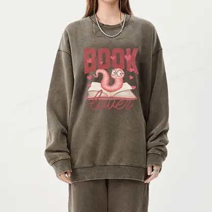 Pagewings Bookish Valentine's Day Gift for Her Unisex Washed Sweatshirt