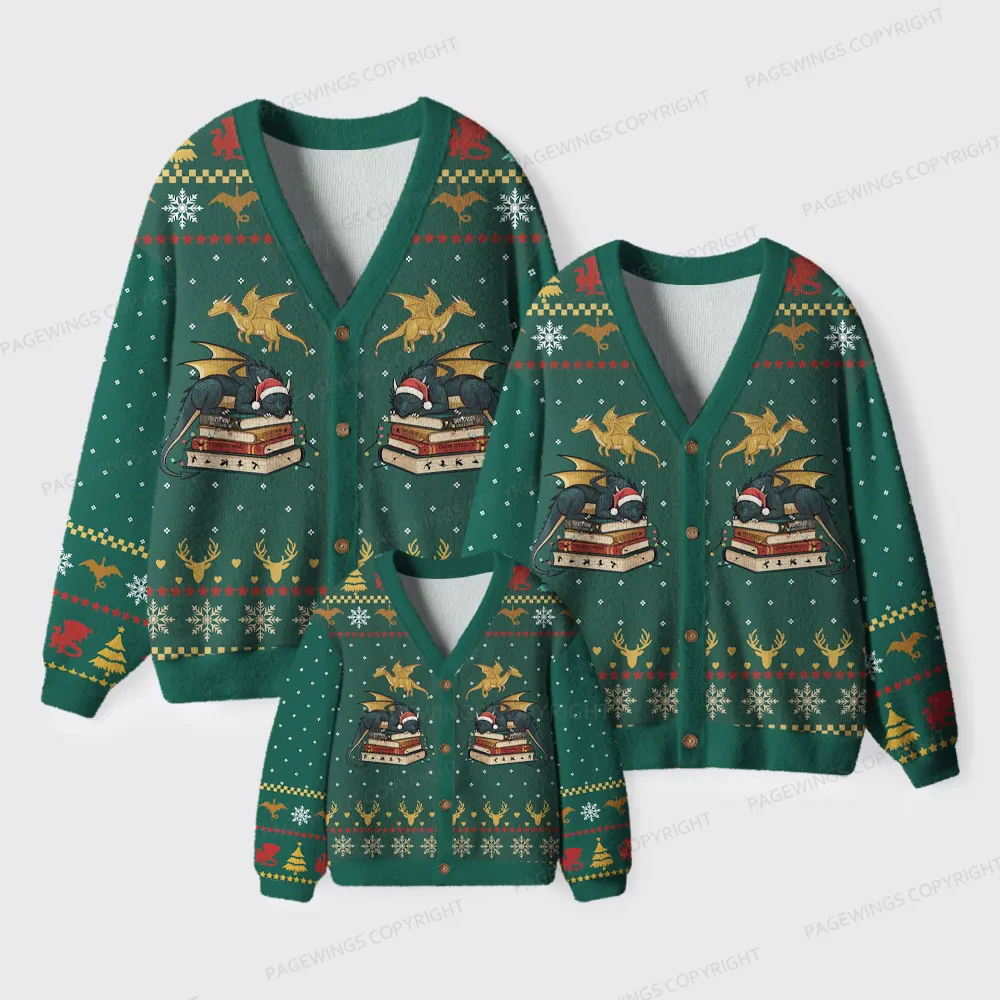 Pagewings Dragons Reading Wonderland Unisex Ugly Cardigan Sweaters
