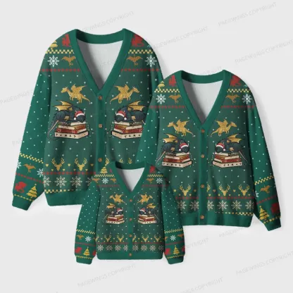 Pagewings Dragons Reading Wonderland Unisex Ugly Cardigan Sweaters