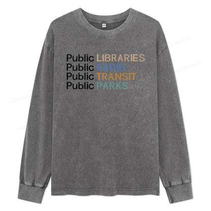 Pagewings Public Libraries Radio Transit Parks Unisex Washed Long Sleeve T-shirt
