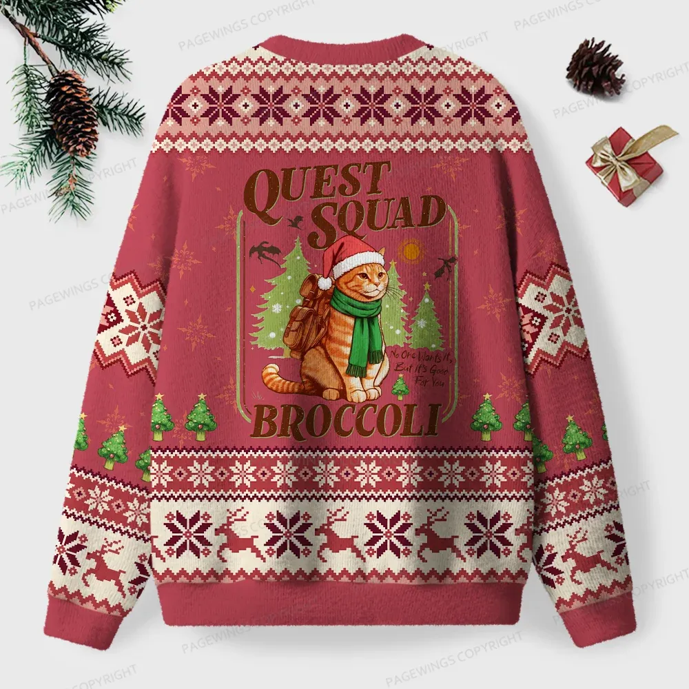 Pagewings Quest Squad Broccoli Unisex Ugly Knit Sweatshirt
