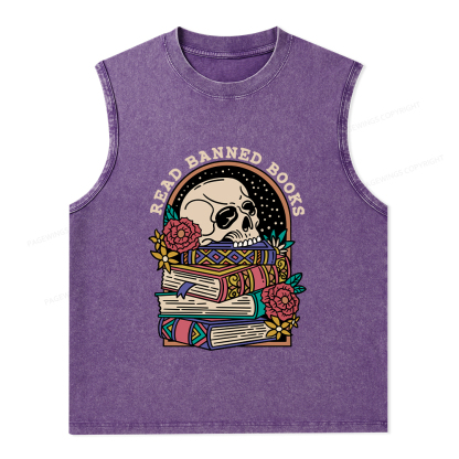 Pagewings Read Banned Book Floral Unisex Washed Tank Top