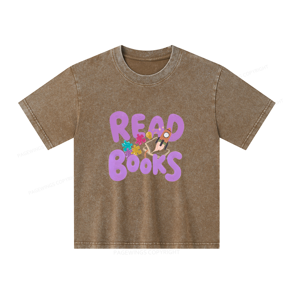 Pagewings Read Books Unisex Kids Washed T-shirt