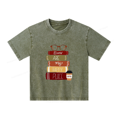 Pagewings Books are My Happy Place Unisex Kids Washed T-shirt