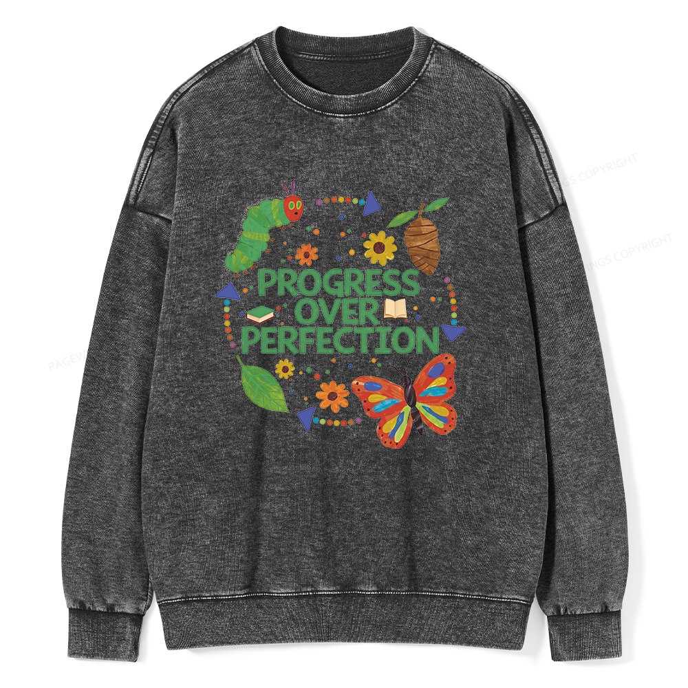 Pagewing Progress Over Perfection Unisex Washed Sweatshirt
