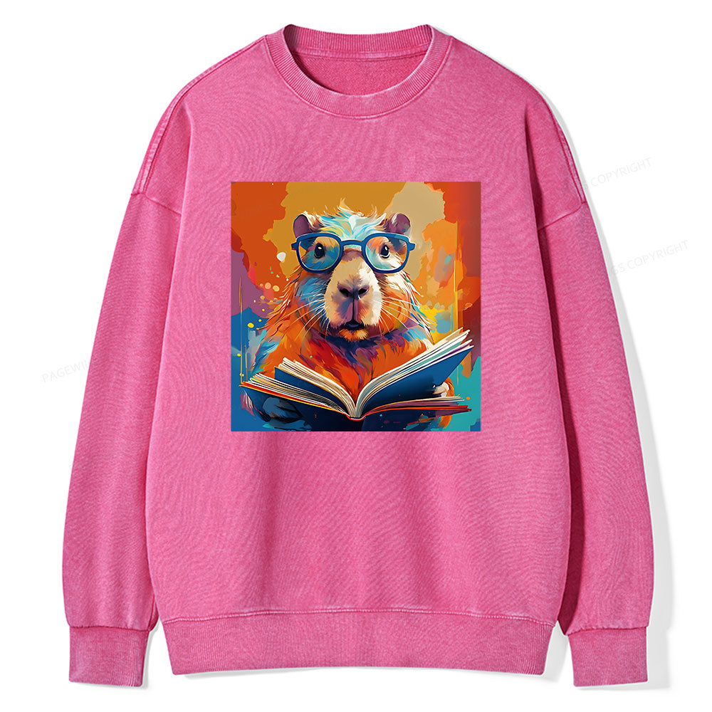 Pagewings Reading Capybar Unisex Washed Sweatshirt