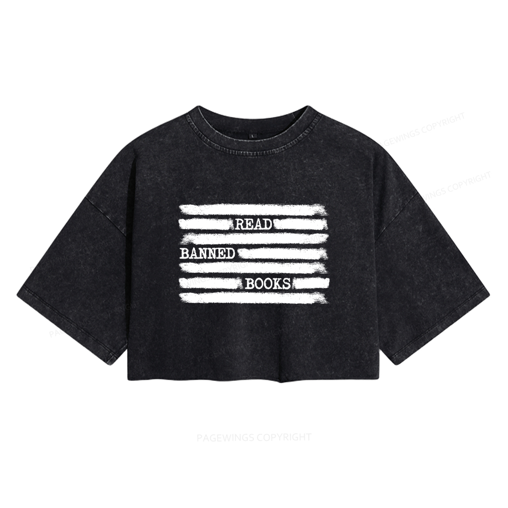 Pagewings Read Banned Books Bookworm Librarian Women's Washed Cropped T-shirt