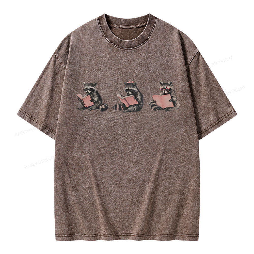 Pagewings Funny Raccoon Bookish Gift Unisex Washed T-shirt