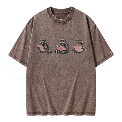 Pagewings Funny Raccoon Bookish Gift Unisex Washed T-shirt