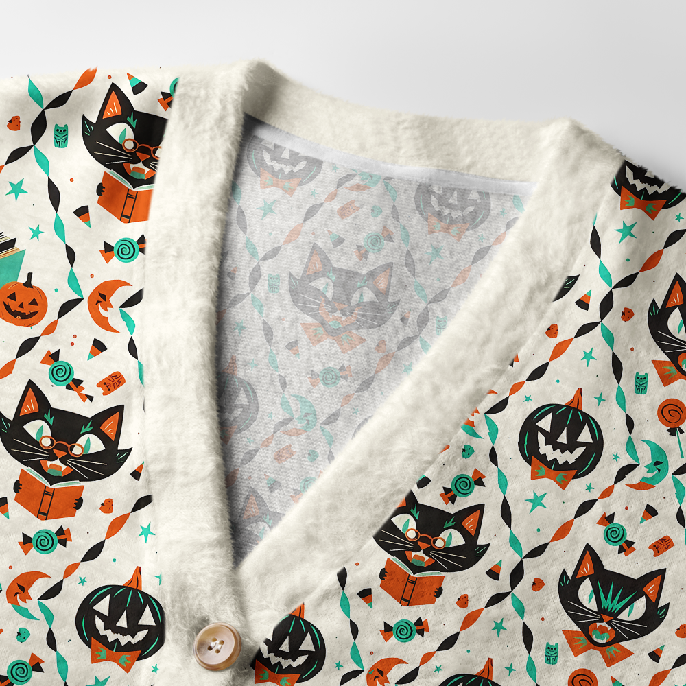 Pagewings Halloween Bookish Light Knit Unisex Cardigan Sweaters