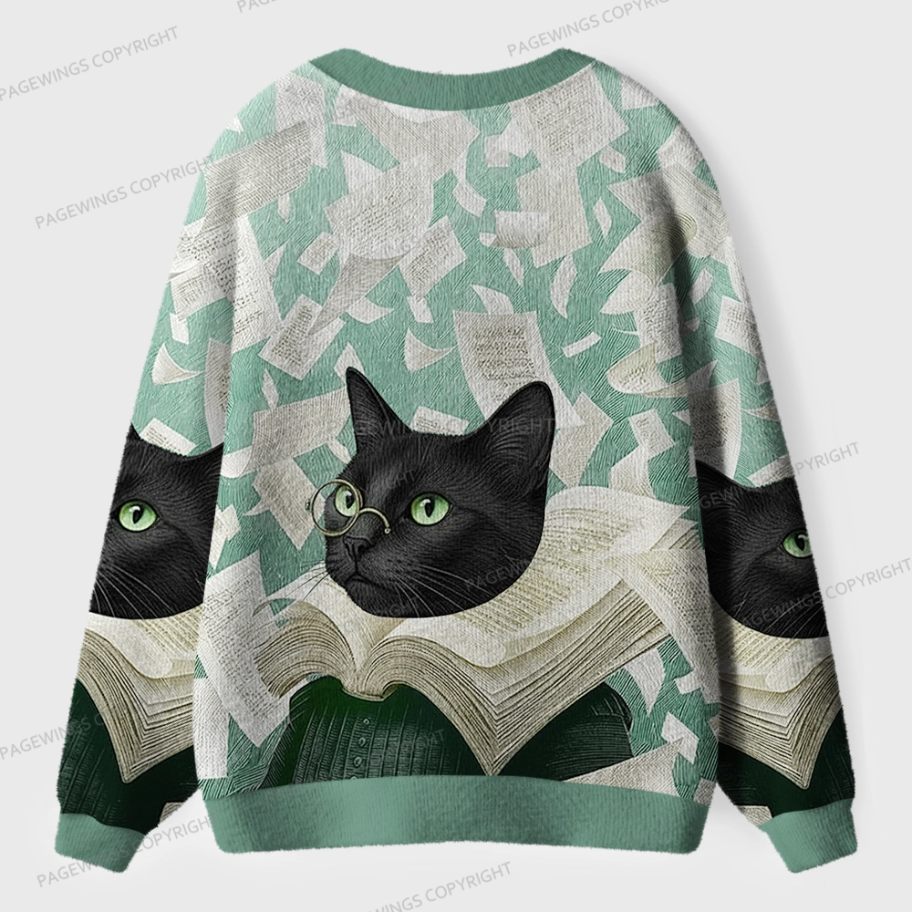 Pagewings Cats Loves Reading Unisex Ugly Cardigan Sweaters