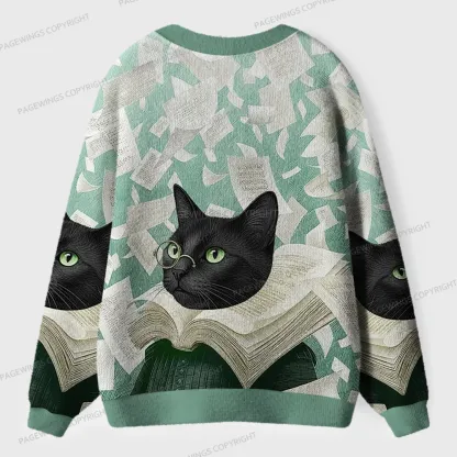 Pagewings Cats Loves Reading Unisex Ugly Cardigan Sweaters
