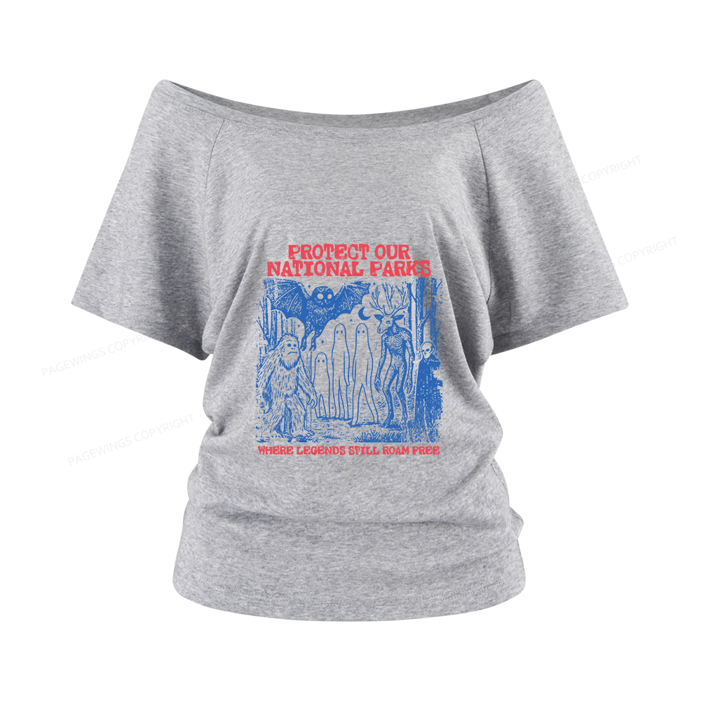 Pagewings Protect Our Parks Vintage Camping Women Off Shoulder T-shirts