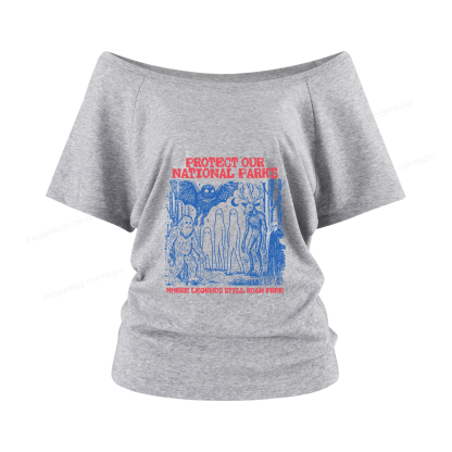 Pagewings Protect Our Parks Vintage Camping Women Off Shoulder T-shirts