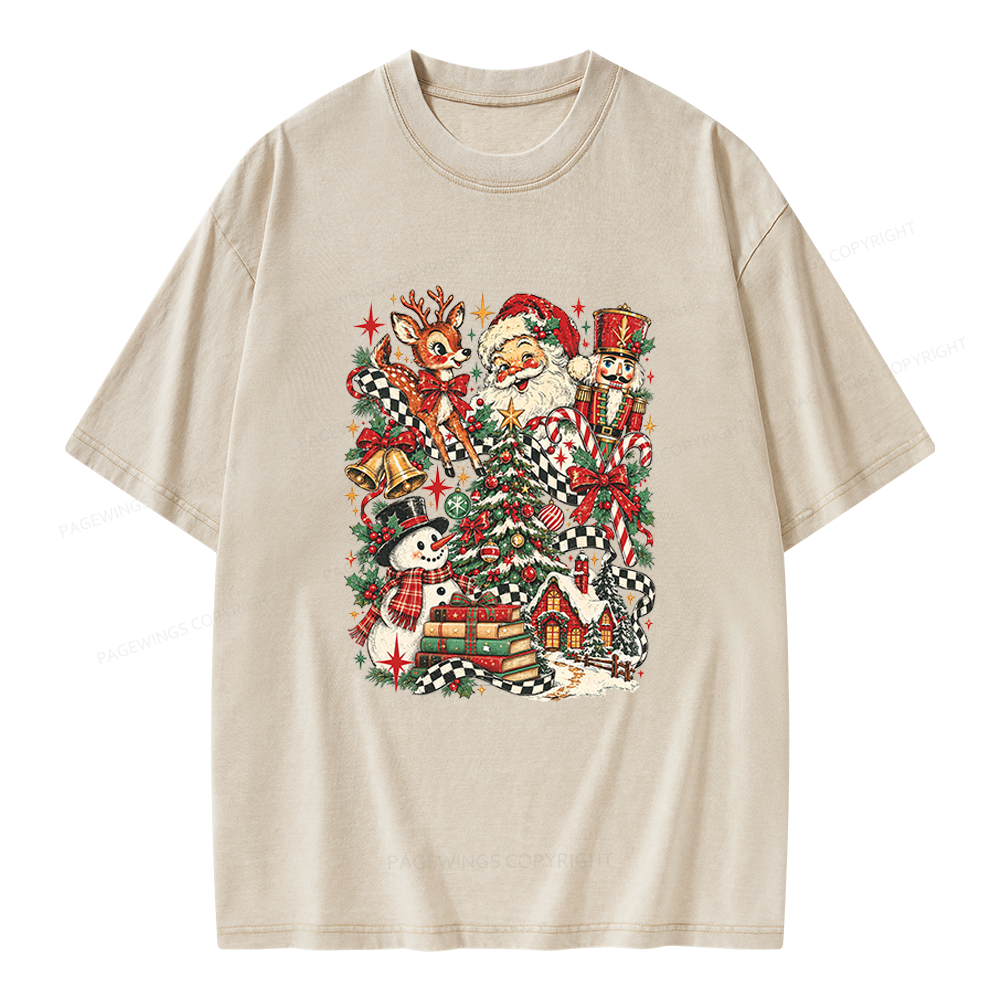 Pagewings Retro Christmas Unisex Washed T-shirt