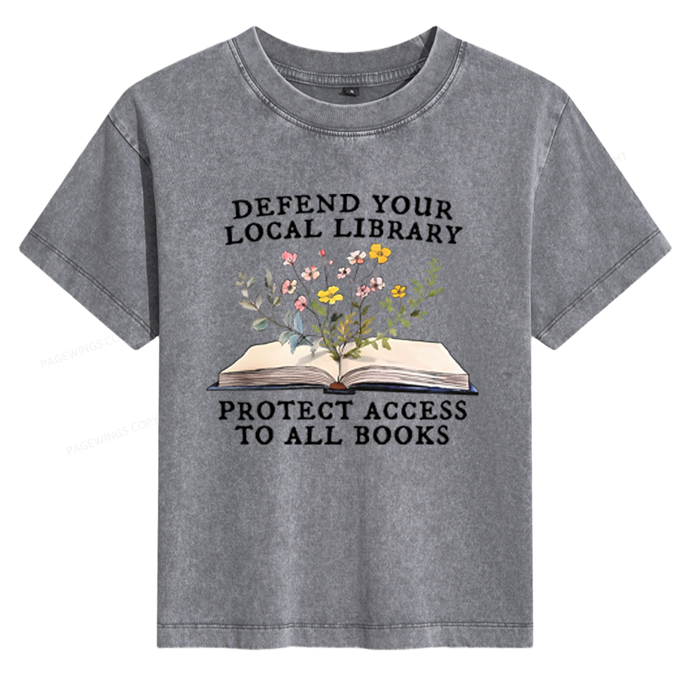 Pagewings Books Save Lives Protect Libraries Women's Washed T-shirt