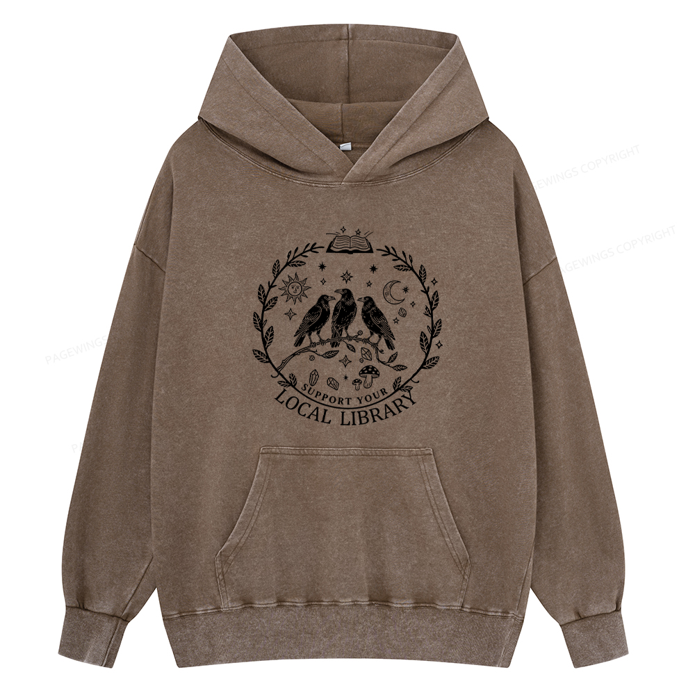 Pagewings Support Your Local Library Unisex Washed Hoodie