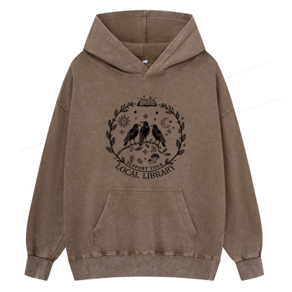 Pagewings Support Your Local Library Unisex Washed Hoodie