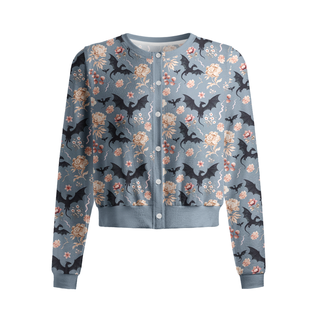 Pagewings Book Dragon Crew Neck Cardigan Sweaters