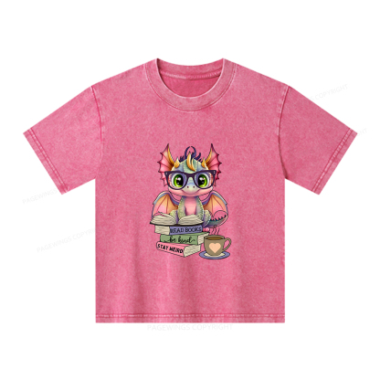 Pagewings Cute Dragon Reading Unisex Kids Washed T-shirt