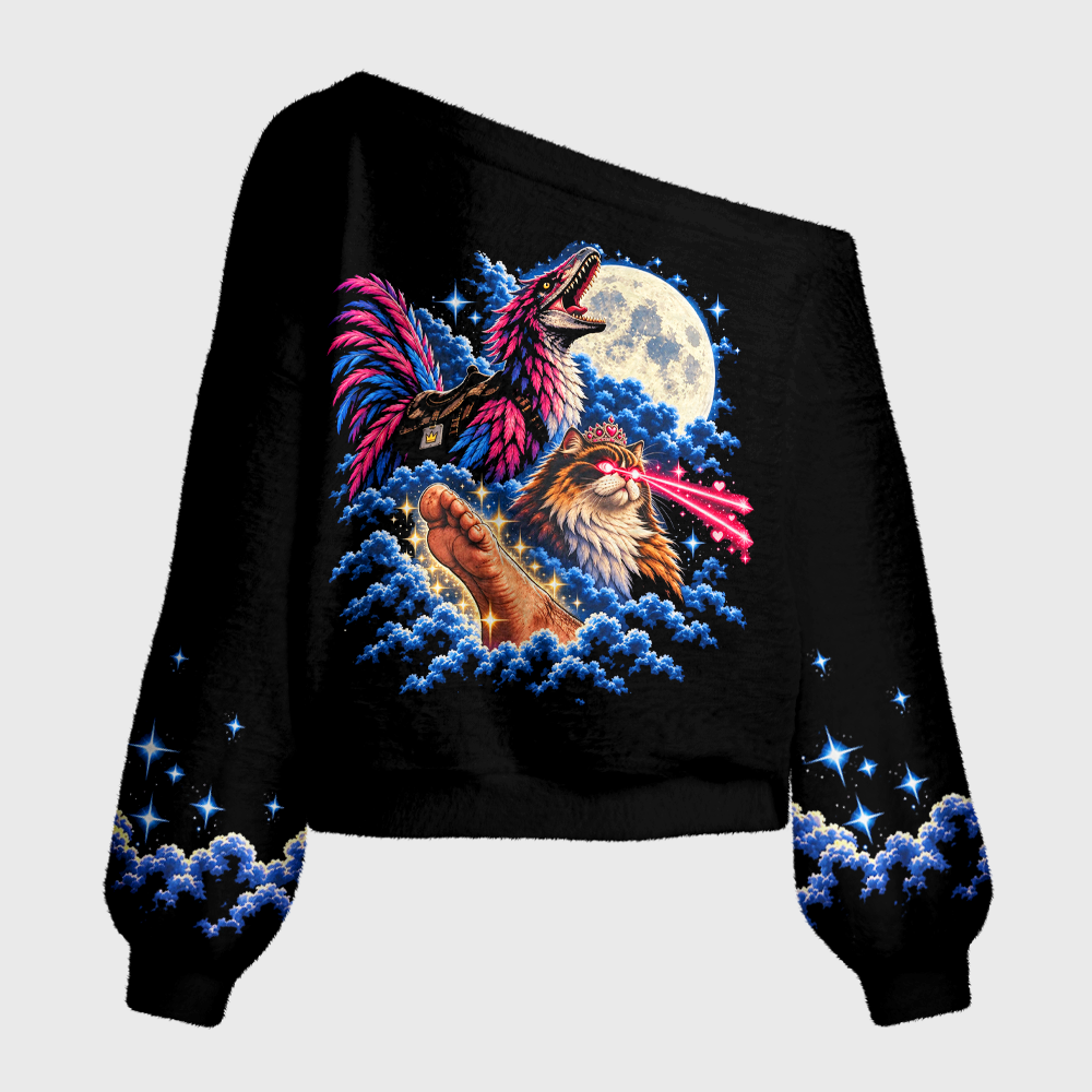 Pagewings Sci Fi Book Lover Off Shoulder Ugly Knit Sweater
