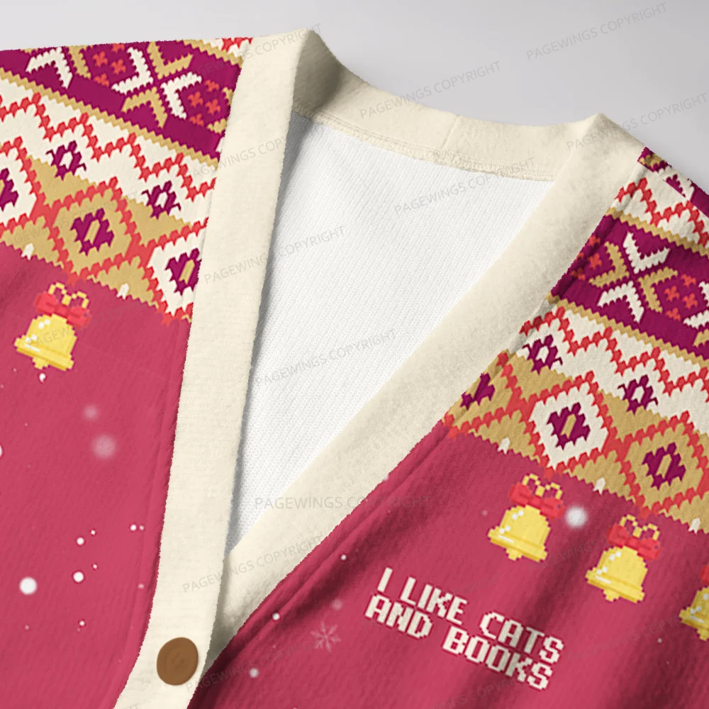 Pagewings I Like Cats And Books And Maybe 3 People Unisex Ugly Cardigan Sweaters