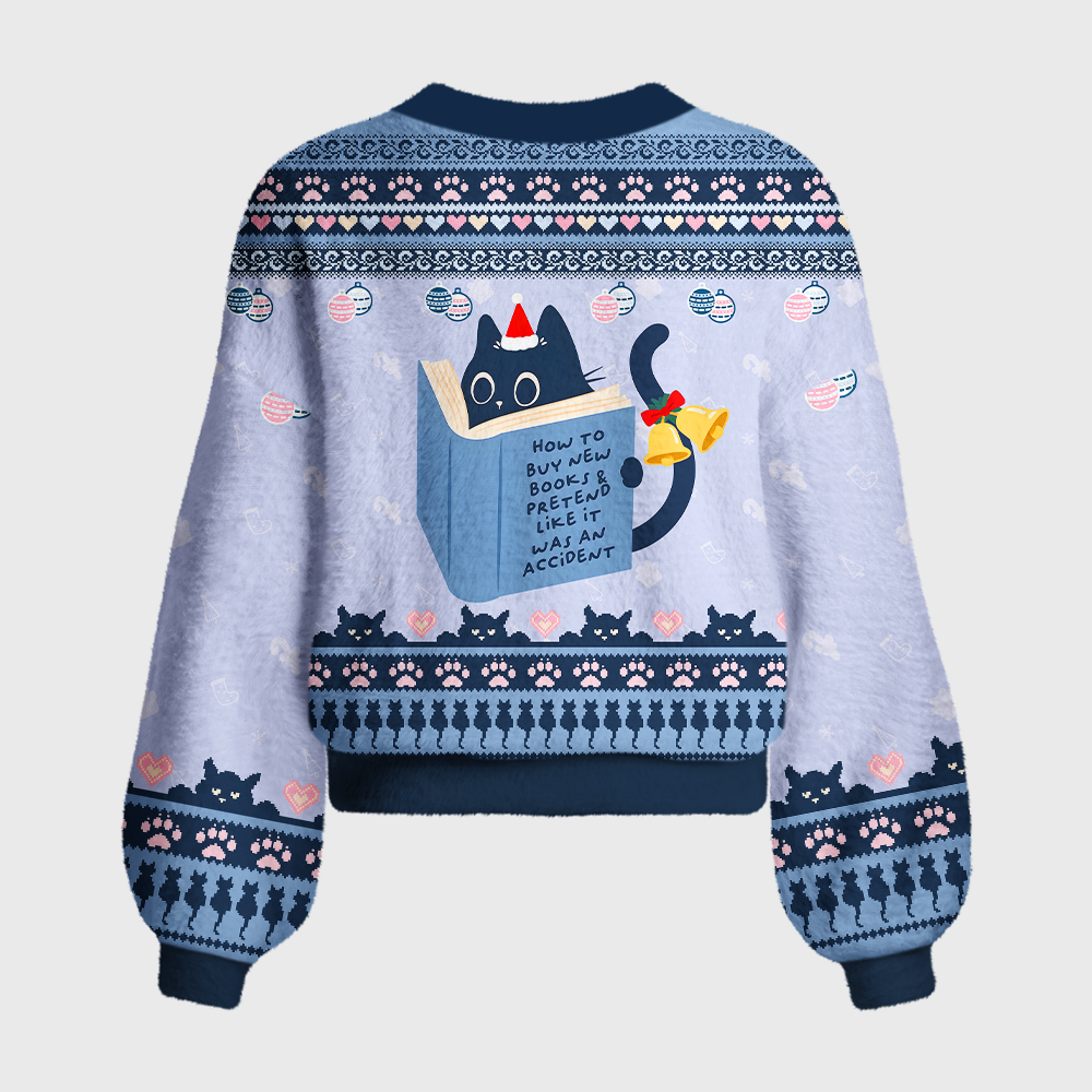 Pagewings Reading Cat Women's Cardigan Sweater